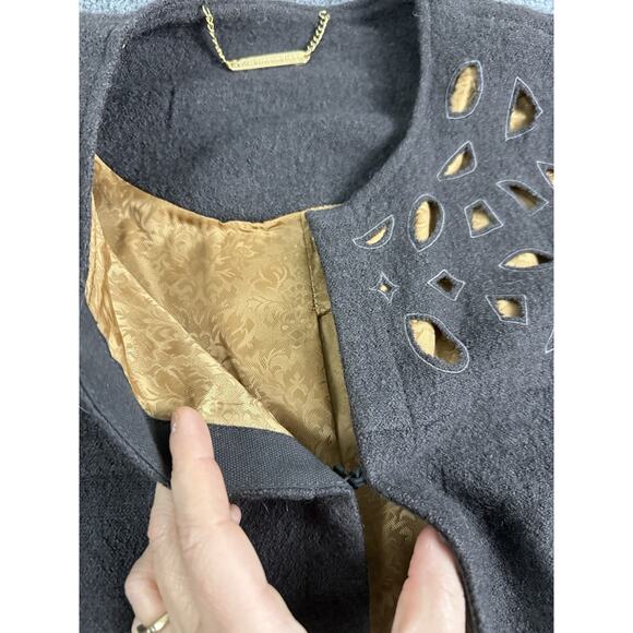 Soft Surroundings Brown Wool Open Front Coat Cardigan Medium Gold Detail - Picture 6 of 16